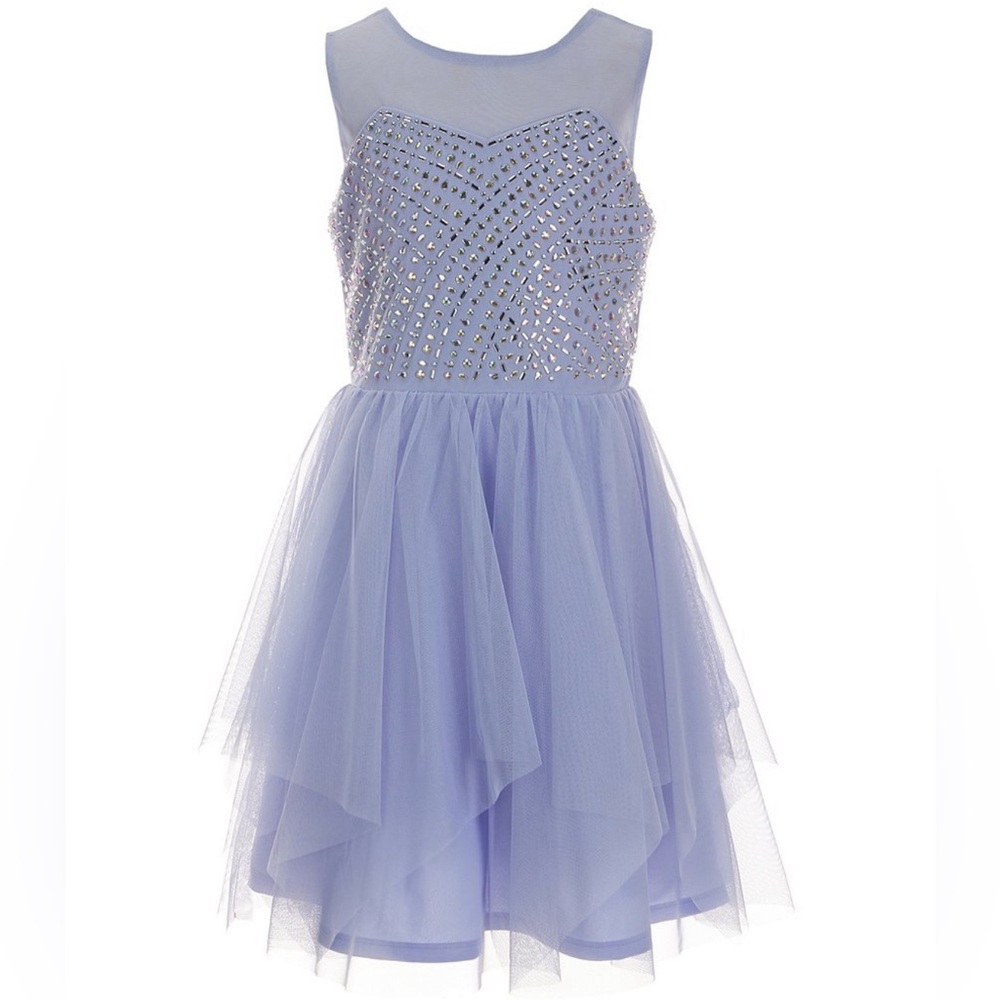 NWT Girls Size 14 Sleeveless Lavender Rhinestone Tiered Fairy Dress
